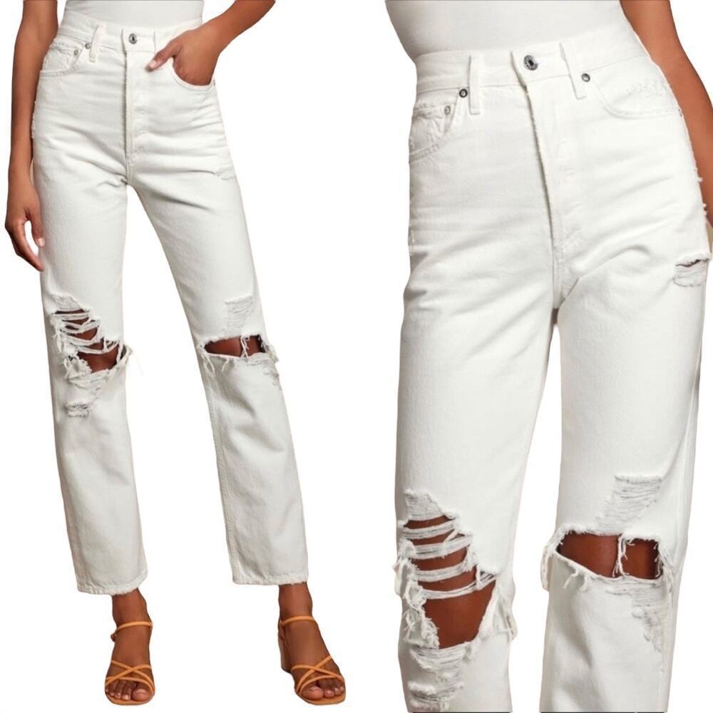 AGOLDE 90's Mid‎ Rise Loose Fit Jeans Distressed Varnish White 29